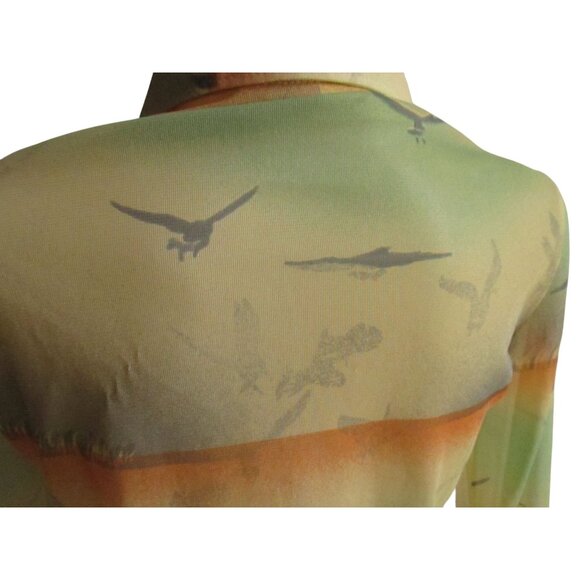 Vintage Women's Disco Shirt Sheer Seagull Graphic Stretch Arnel NWOT 1970's Boho - Picture 6 of 11